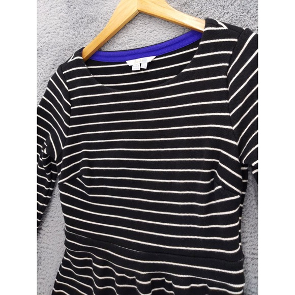 Boden Black White Stripe 3/4 Sleeve Fit Flare Dress US 8R - Picture 2 of 9